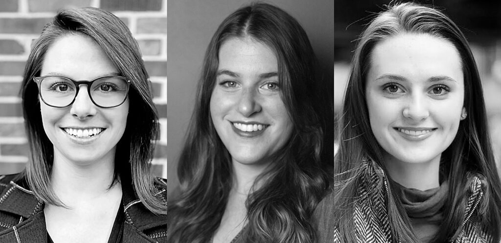 Leviathon Account Manager Meg Miller, Art Director Mackenzie Suben, and Designer Morgan Itterly