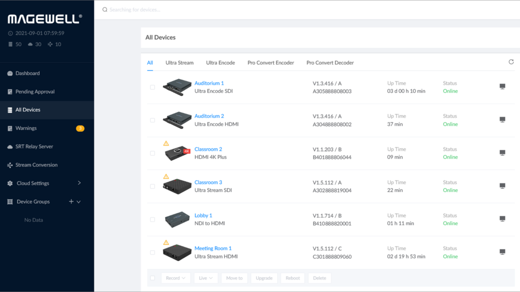 Magewell Cloud UI Device Management