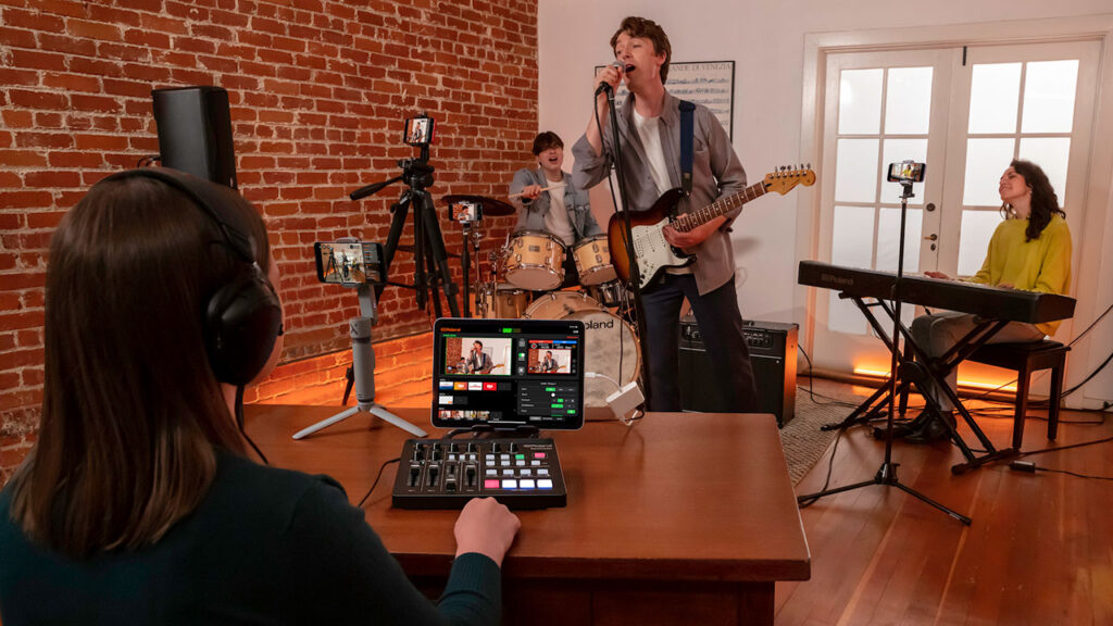 Aero Caster set up to record band playing music